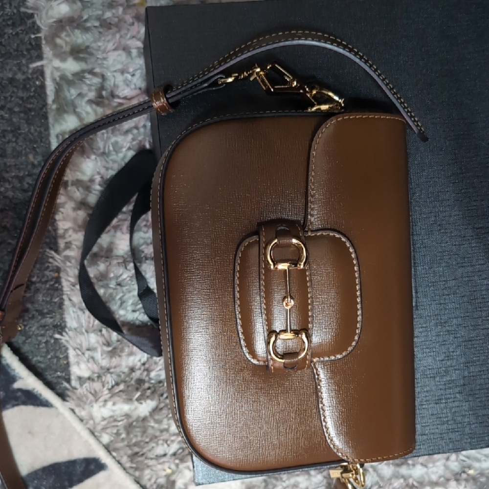 Brown Leather Crossbody Bag with Gold Hardware